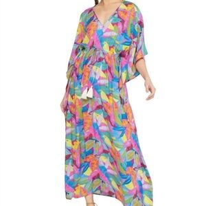 Entro Maxi V-Neck Flowy Dress - Vacation Summer Cruise Dress - Large